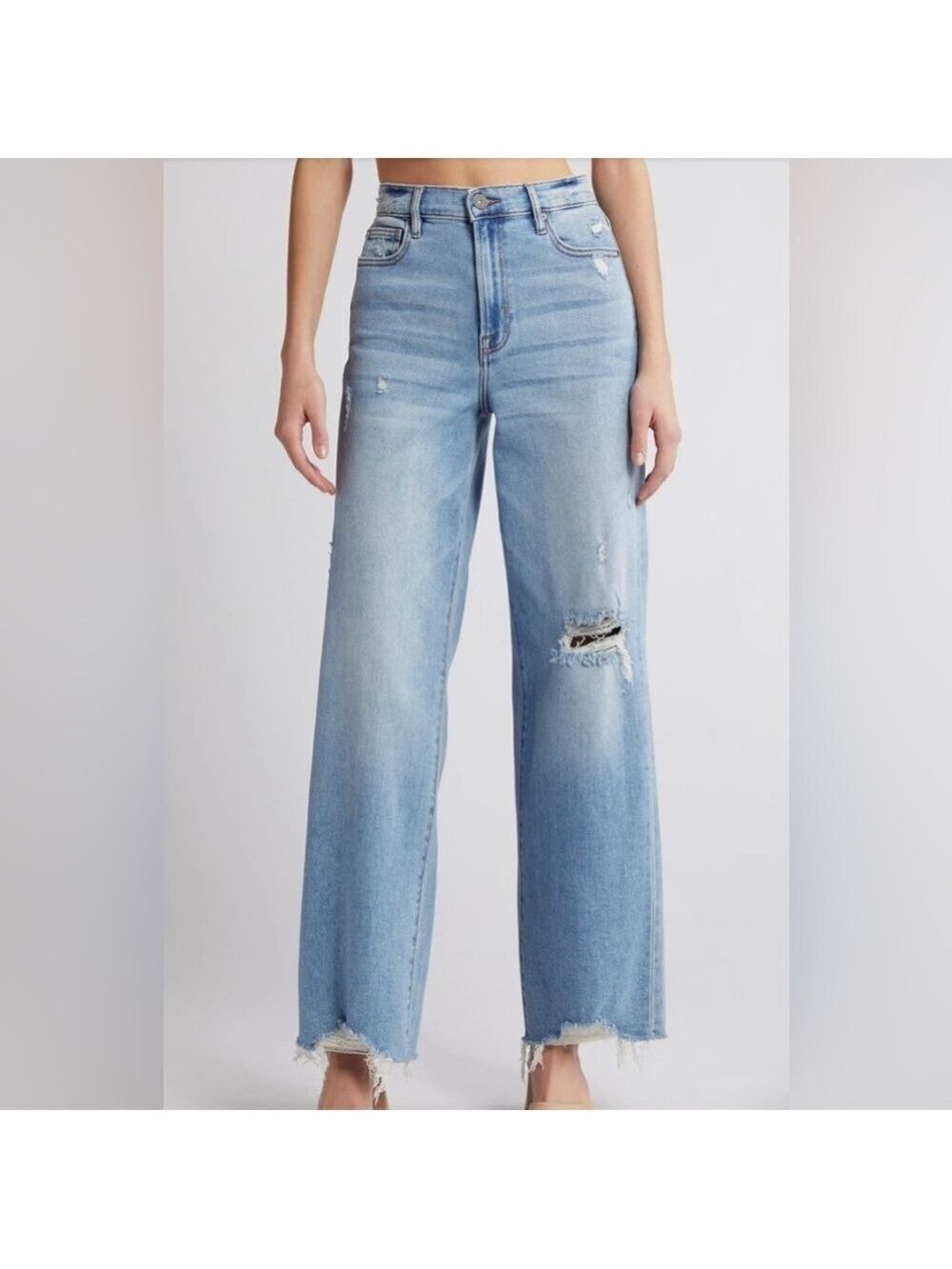HIDDEN Logan High Waist Wide Leg Destroyed Knee Dad Jeans